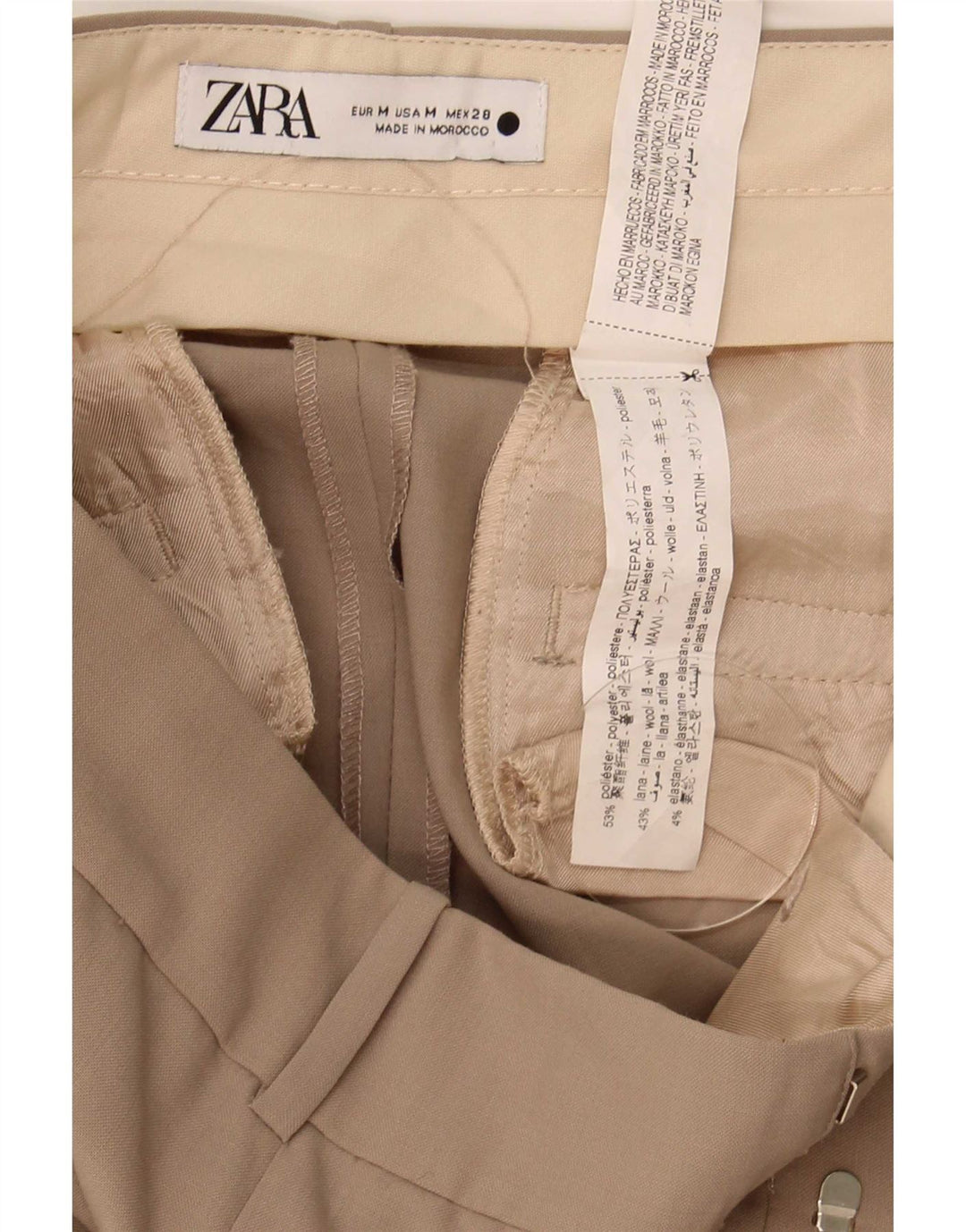 Zara Mujer Pantalón Traje Tapered Mediano W28 L30 Poliéster Beige