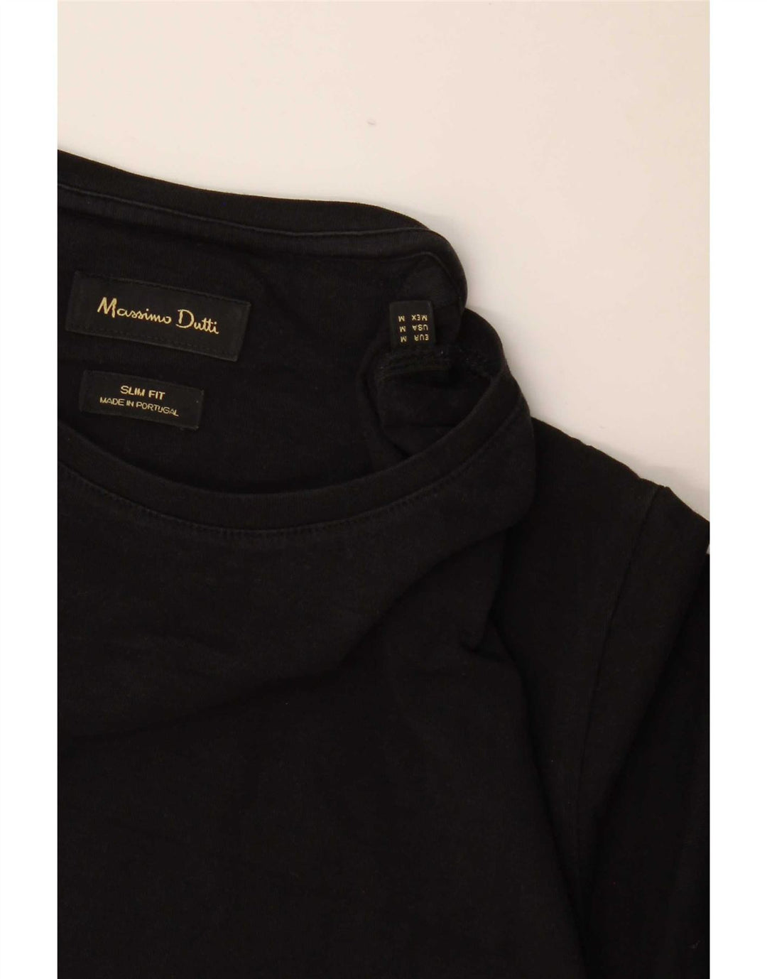 Massimo Dutti Hombre Camiseta Slim Fit Manga Corta Top Medium Negro