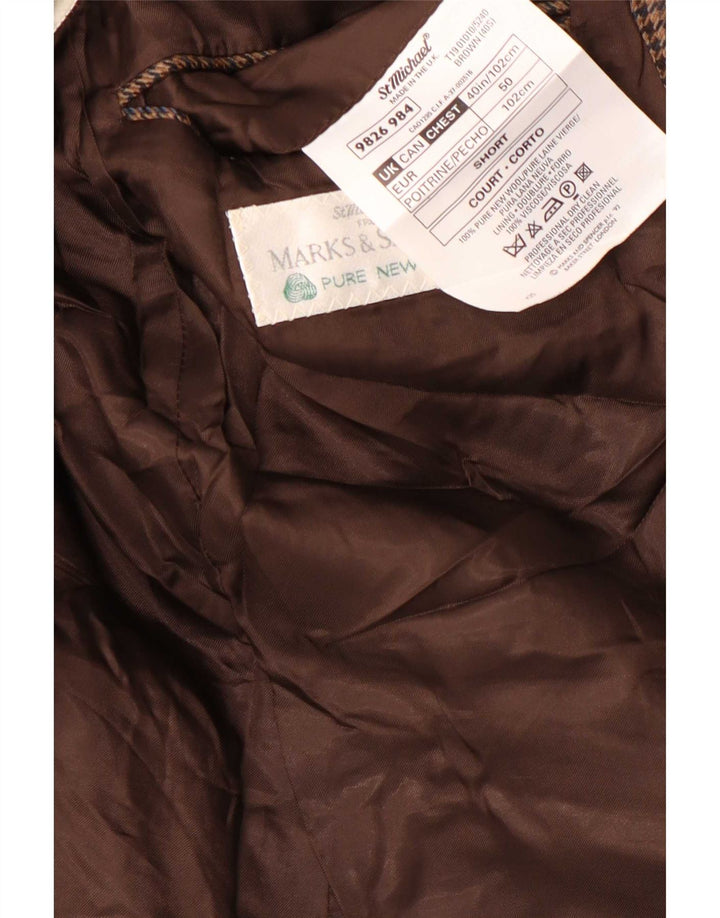 Marks & Spencer Chaqueta tipo blazer corta para hombre UK 40 Marrón medio Pata de gallo