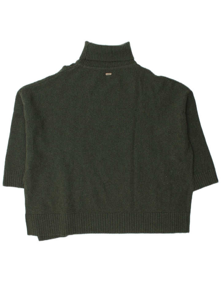 Barbour Mujer Burne Cape Roll Neck Jumper Suéter UK 40 Lana Verde Mediana