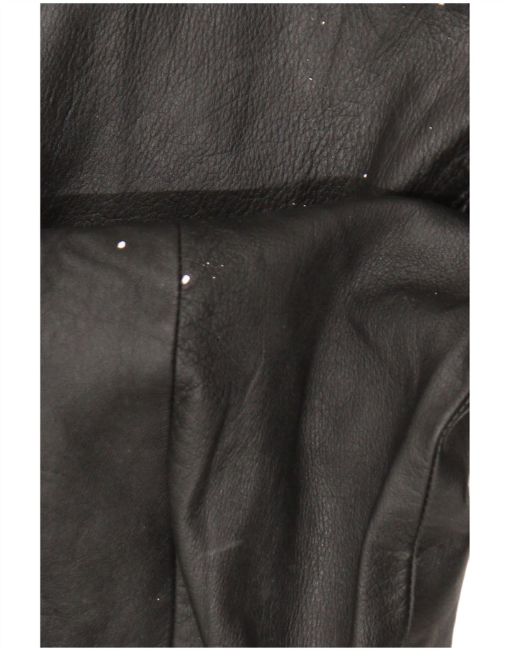 Vintage mujer cuero abrigo Reino Unido 14 grande negro