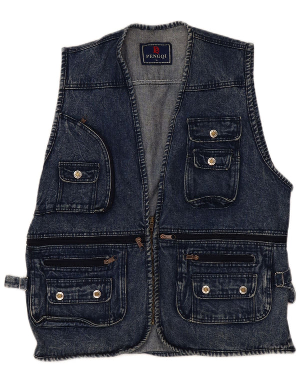 Vintage hombres denim utilidad Gilet Reino Unido 40 algodón azul grande