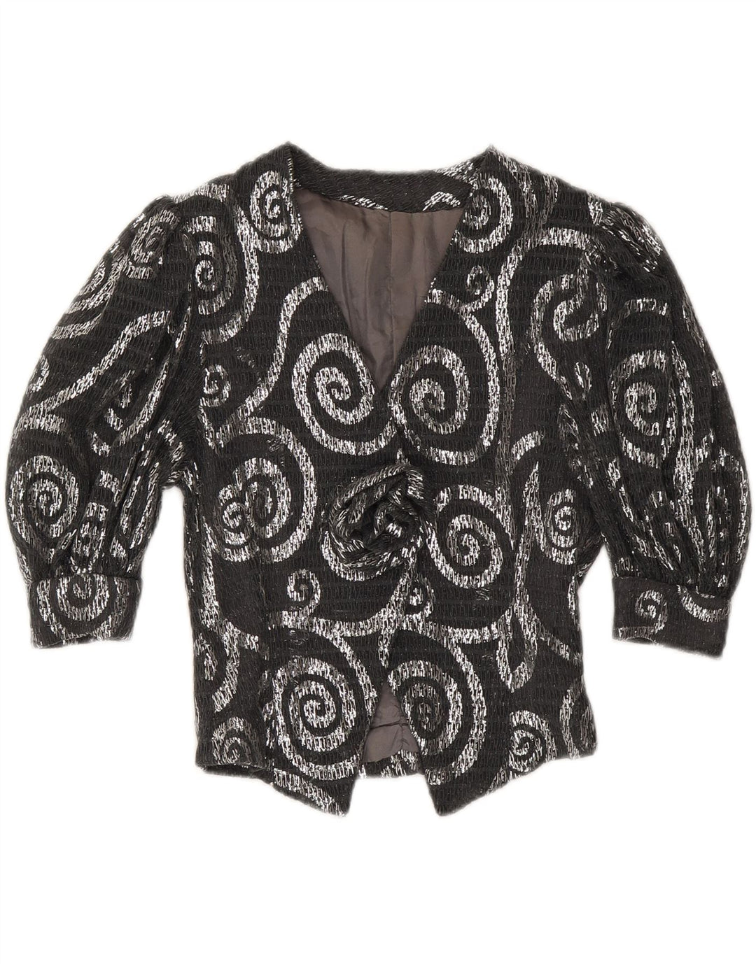 VINTAGE Chaqueta Blazer de manga 3/4 para mujer Reino Unido 12 Paisley gris medio