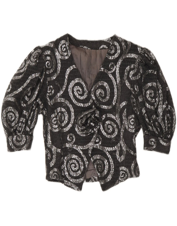 VINTAGE Chaqueta Blazer de manga 3/4 para mujer Reino Unido 12 Paisley gris medio