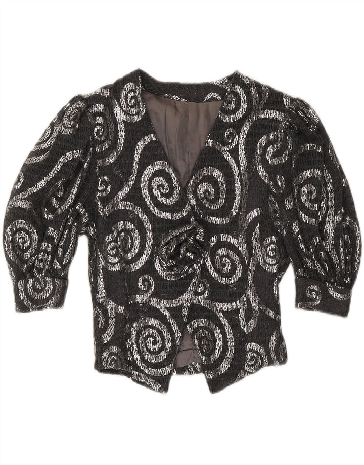 VINTAGE Chaqueta Blazer de manga 3/4 para mujer Reino Unido 12 Paisley gris medio