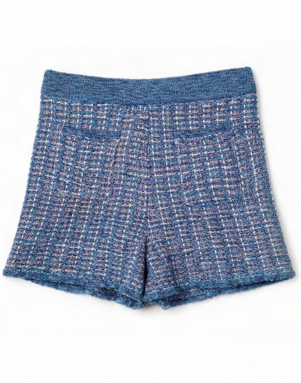 Zara Shorts De Punto De Cintura Alta Para Mujer UK 12 Medium W28 Azul Moteado