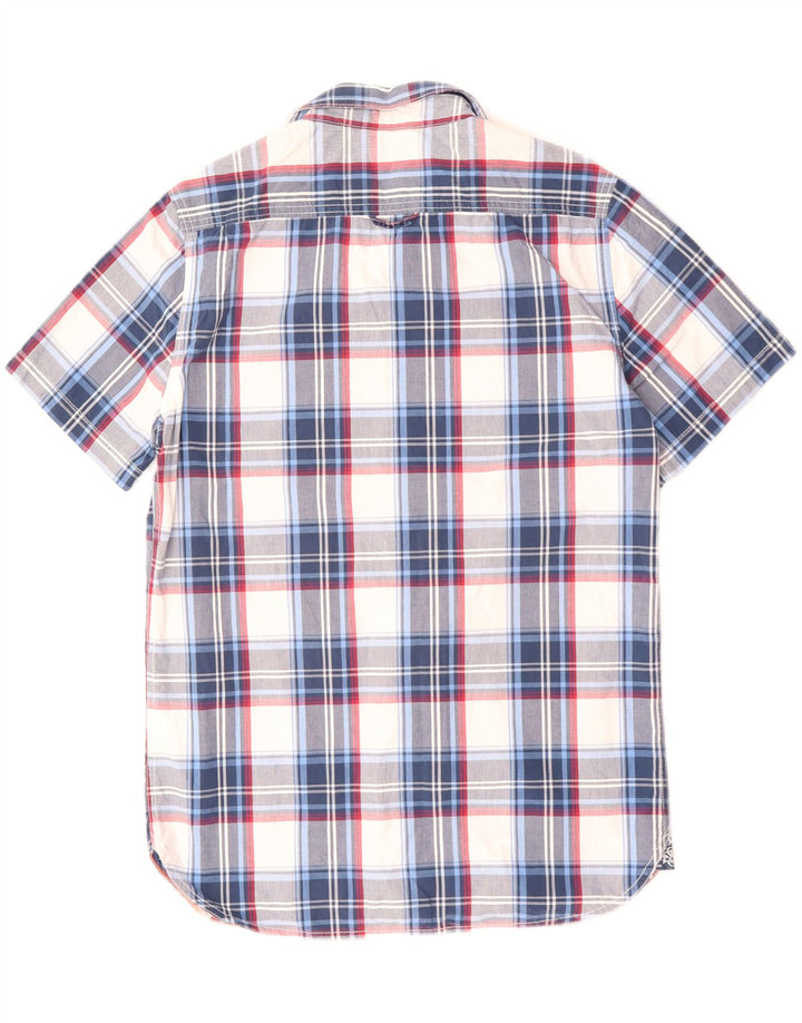 SUPERDRY Camisa de manga corta para hombre de algodón a cuadros azul marino grande