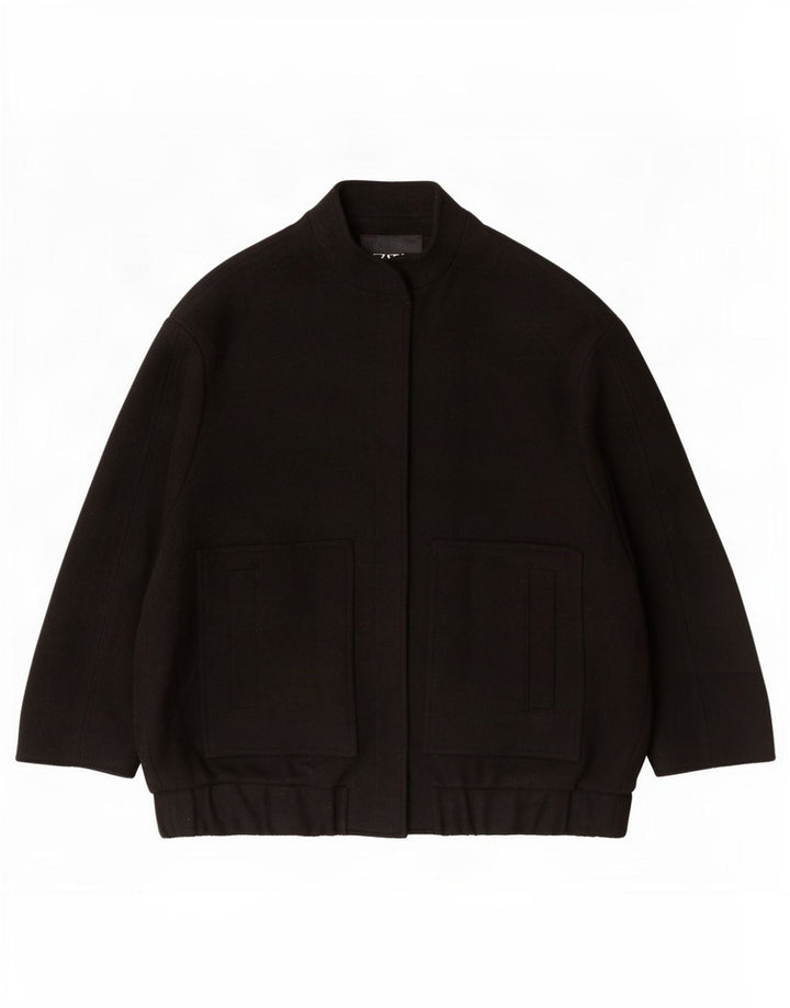 Zara Mujer Chaqueta Bomber Extragrande UK 10 Small Lana Negra