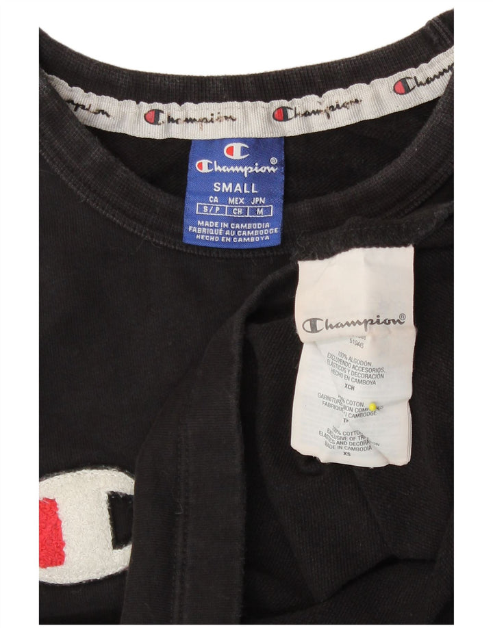 Champion Mujer Crop Graphic Top Manga Larga UK 10 Small Algodón Negro