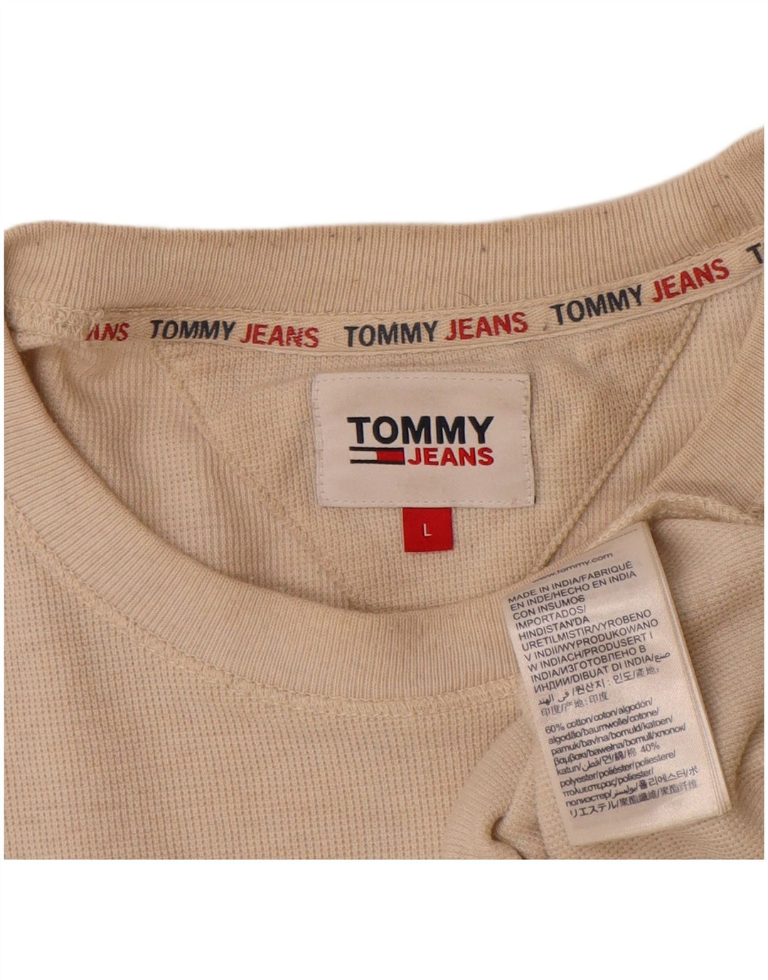 Tommy Hilfiger Hombre Top Manga Larga Grande Algodón Beige