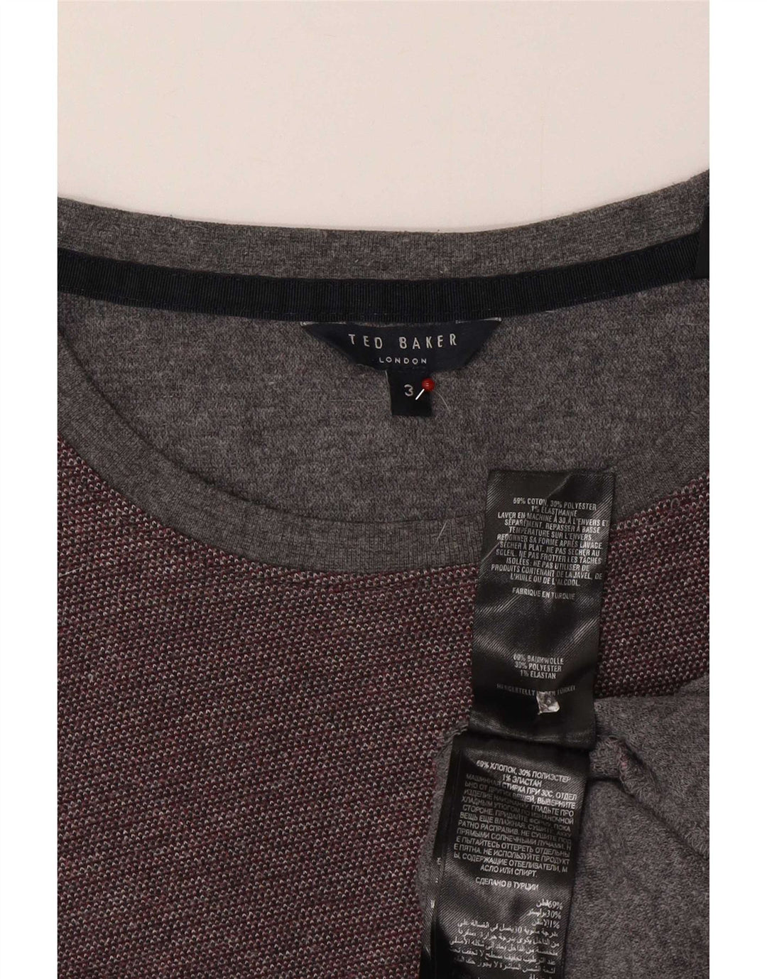 Ted Baker - Jersey de cuello redondo para hombre, talla 3, algodón burdeos mediano