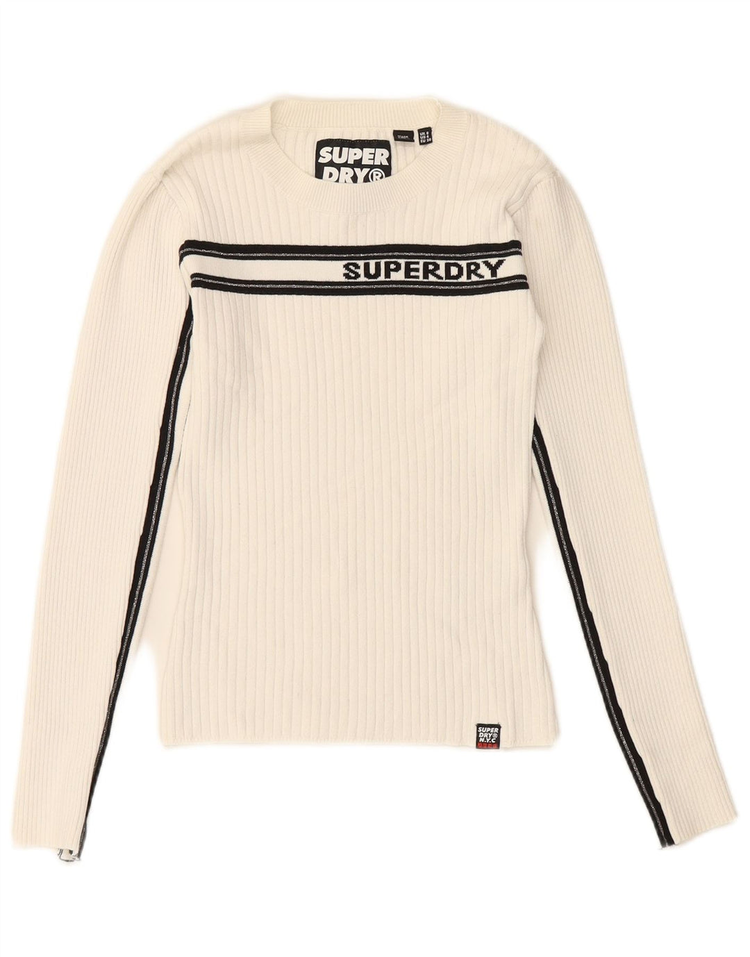 SUPERDRY Suéter gráfico con cuello redondo para mujer UK 8 Small White Stripes