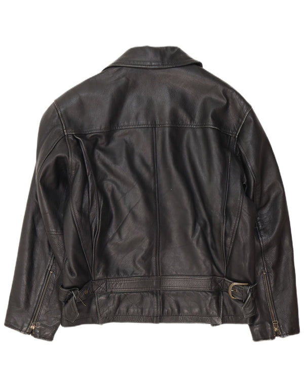 Chaqueta de cuero vintage para hombre IT 48 Medio Negro