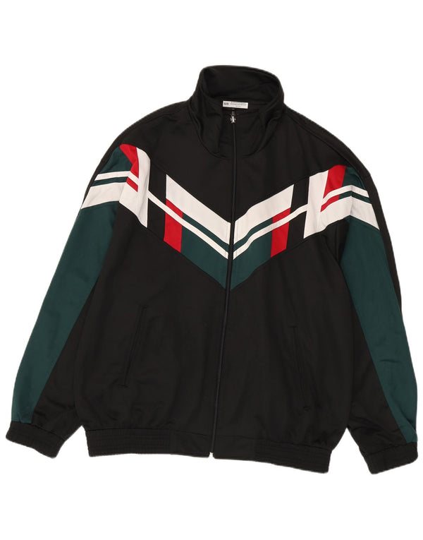 Vintage hombres chándal top chaqueta grande negro colorblock poliéster