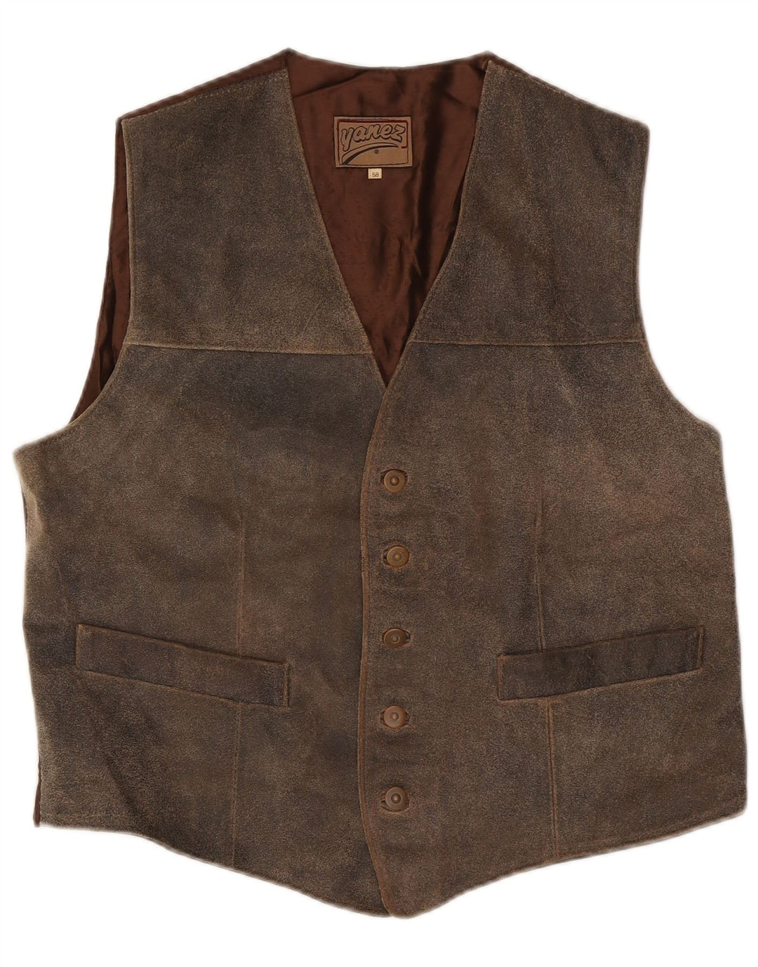 Chaleco de cuero vintage para hombre IT 58 2XL cuero marrón
