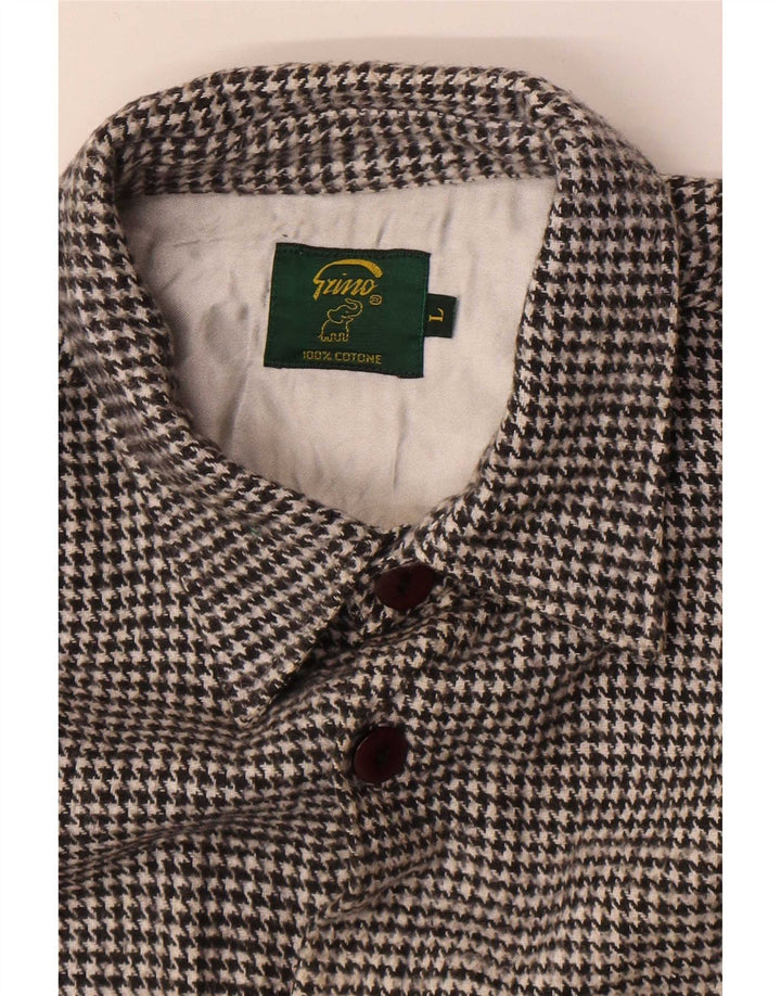 Camisa de franela vintage para hombre algodón de pata de gallo negro grande
