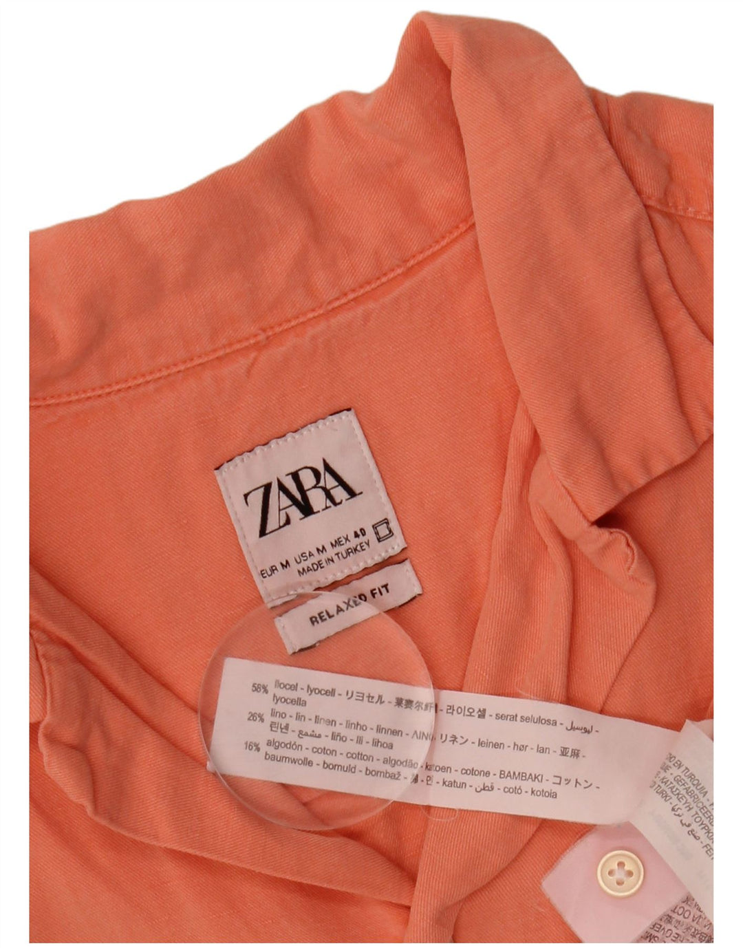 ZARA Hombre Camisa Relaxed Fit Manga Corta Lyocell Naranja Medio