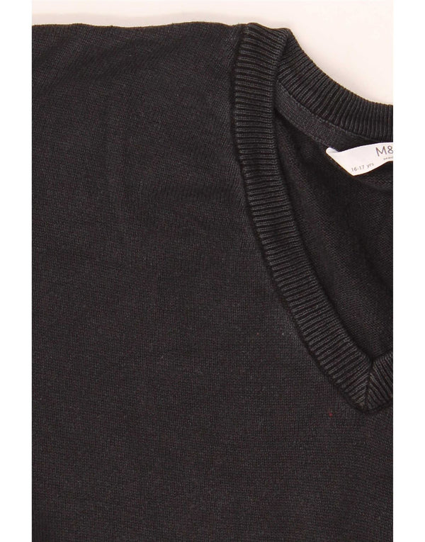 Marks & Spencer Boys V-Neck Jumper Sweater 15-16 Years Black Cotton