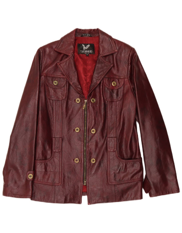 Vintage mujer chaqueta de cuero Reino Unido 26 5XL Borgoña