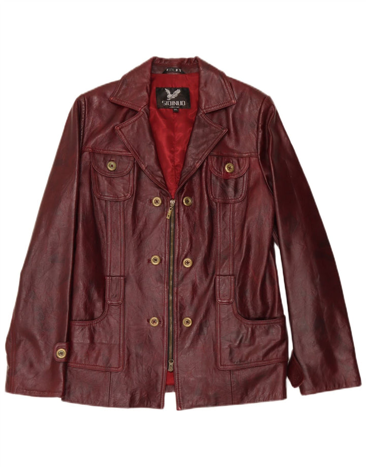 Vintage mujer chaqueta de cuero Reino Unido 26 5XL Borgoña