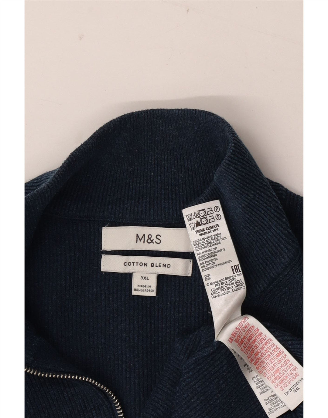 Marks & Spencer Suéter con cuello y cremallera para hombre 3XL Poliéster azul marino