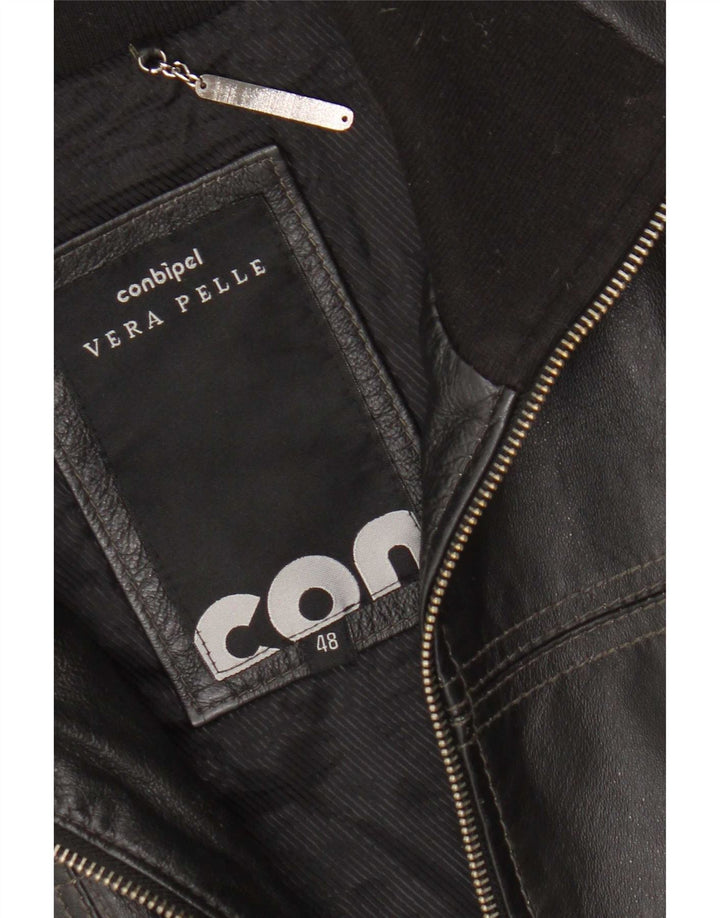 Conbipel Chaqueta bomber de piel para mujer IT 48 XL Bloque de color negro