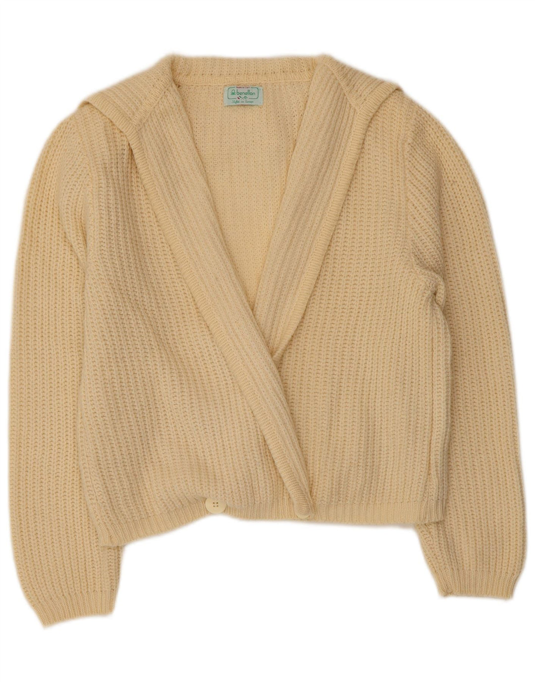 BENETTON Suéter tipo cárdigan corto para mujer IT 46 Large Off White Wool