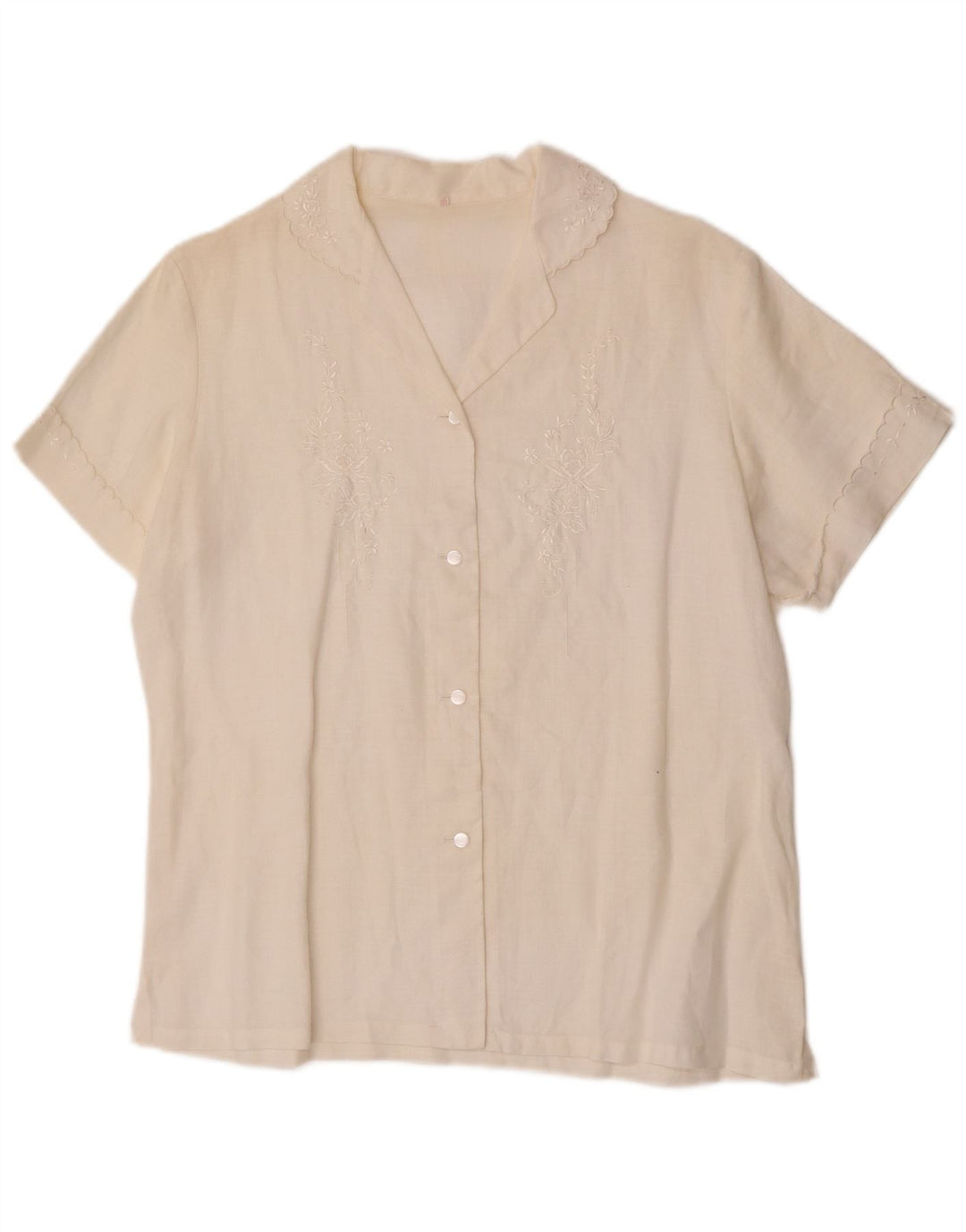 Vintage mujer camisa de manga corta blusa EU 38 medio blanco apagado