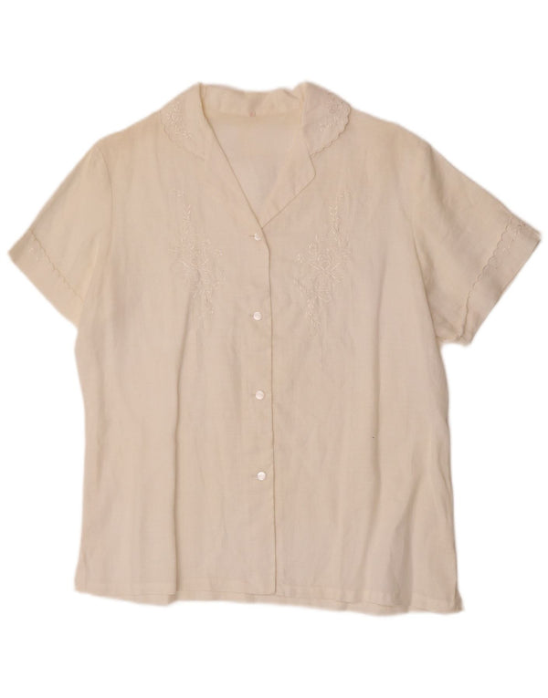 Vintage mujer camisa de manga corta blusa EU 38 medio blanco apagado