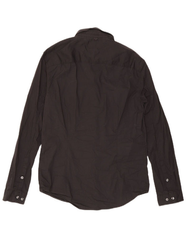 Tommy Hilfiger Camisa Slim Fit para Hombre Algodón Negro Grande