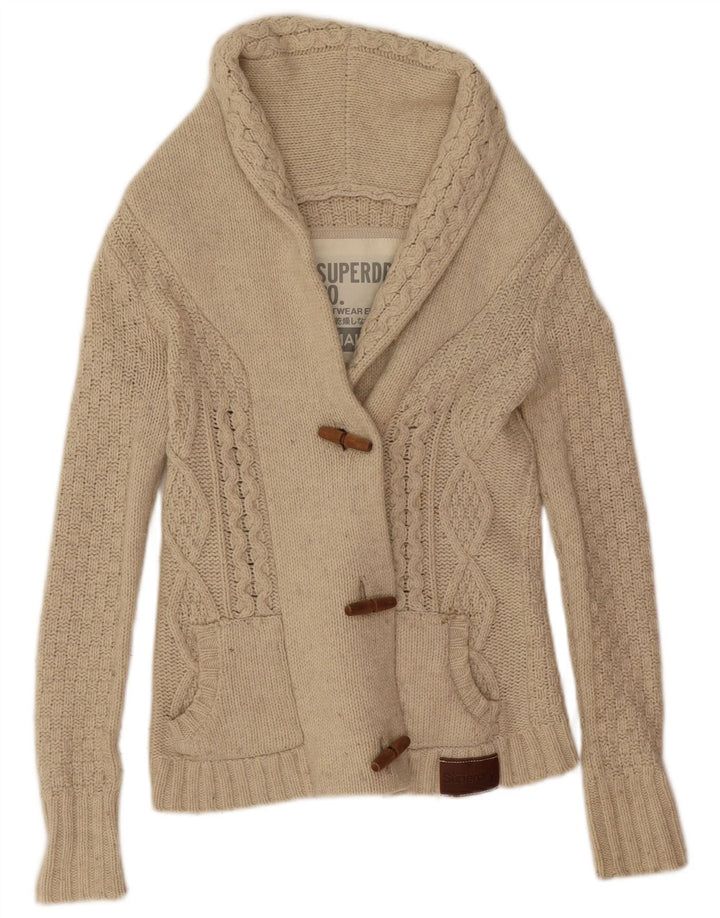 Superdry Cárdigan para mujer, talla 40, talla pequeña, lana beige