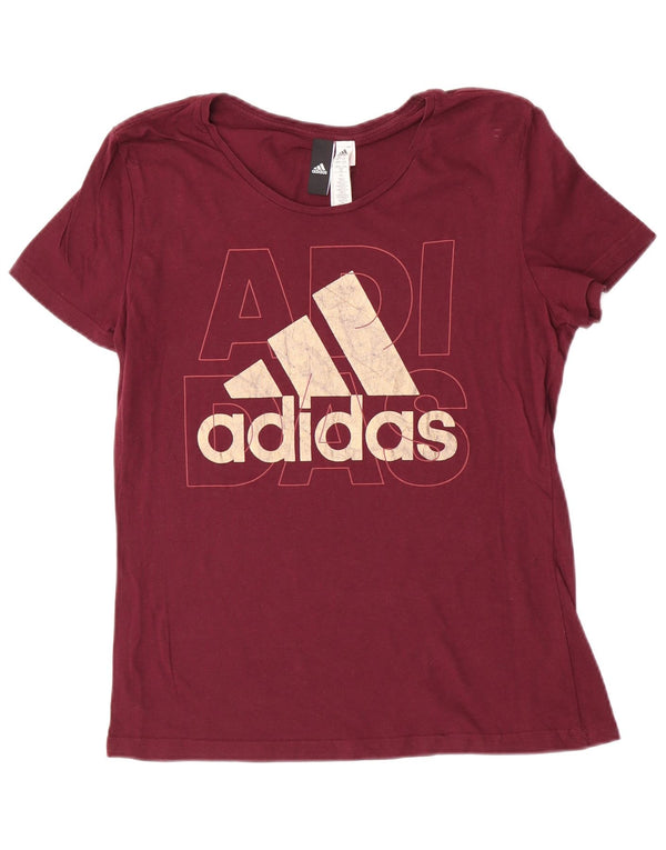 Adidas Camiseta gráfica para mujer Top UK 16/18 Large Borgoña Algodón