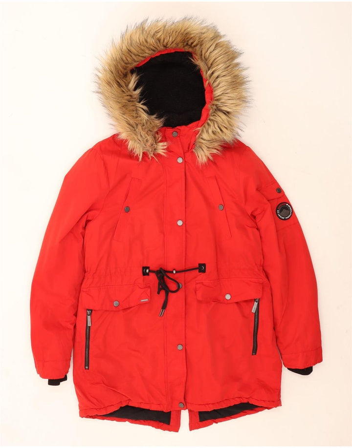 Superdry Parka con capucha para mujer, talla 44, poliéster rojo grande