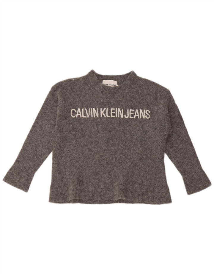 Calvin Klein Suéter de cuello redondo para niñas 9-10 años Grande Gris Poliamida