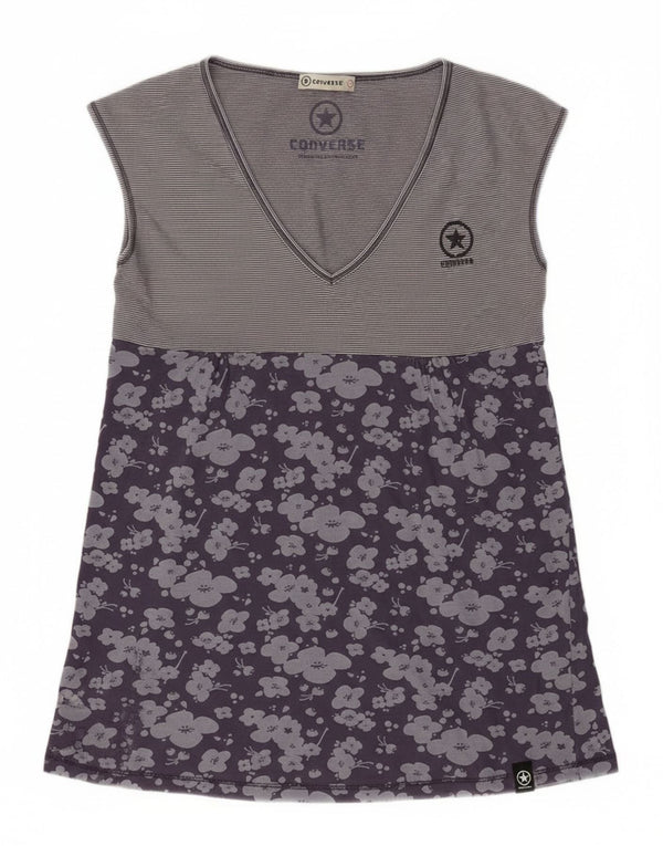 Converse Vestido acampanado sin mangas para mujer UK 44 Algodón floral morado grande