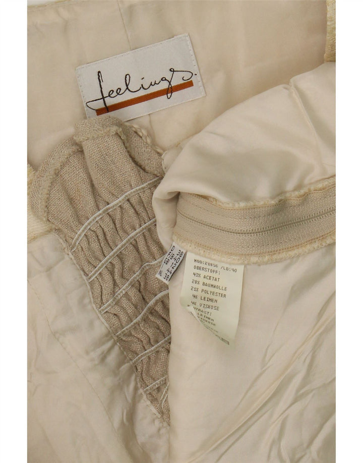 Vintage mujer crop top Reino Unido 12 acetato de rayas beige medio