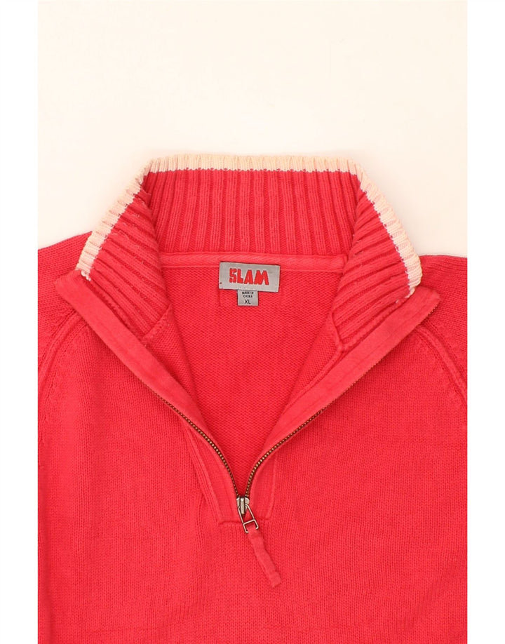 SLAM Mens Zip Neck Jumper Sweater XL Pink Cotton Vintage Slam and Second-Hand Slam from Messina Hembry 