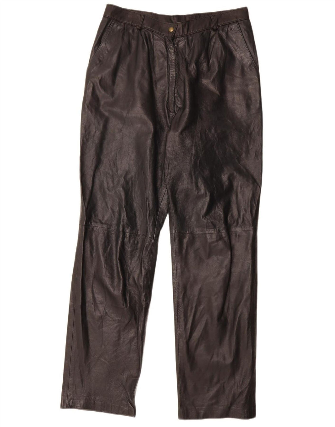 Pantalones de cuero rectos vintage para mujer W29 L30 Negro