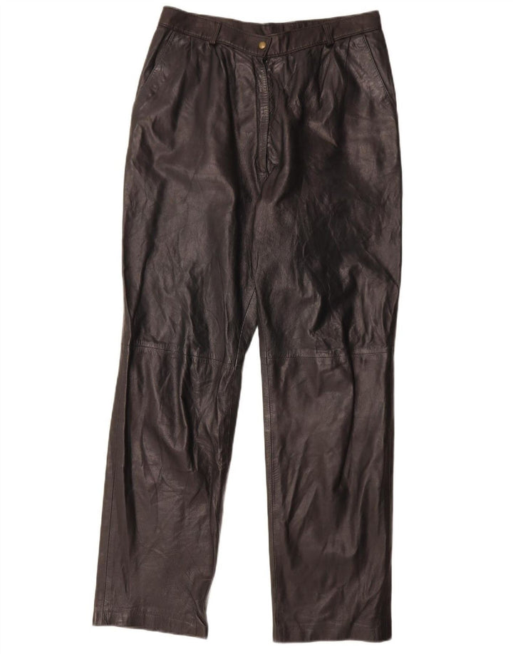 Pantalones de cuero rectos vintage para mujer W29 L30 Negro