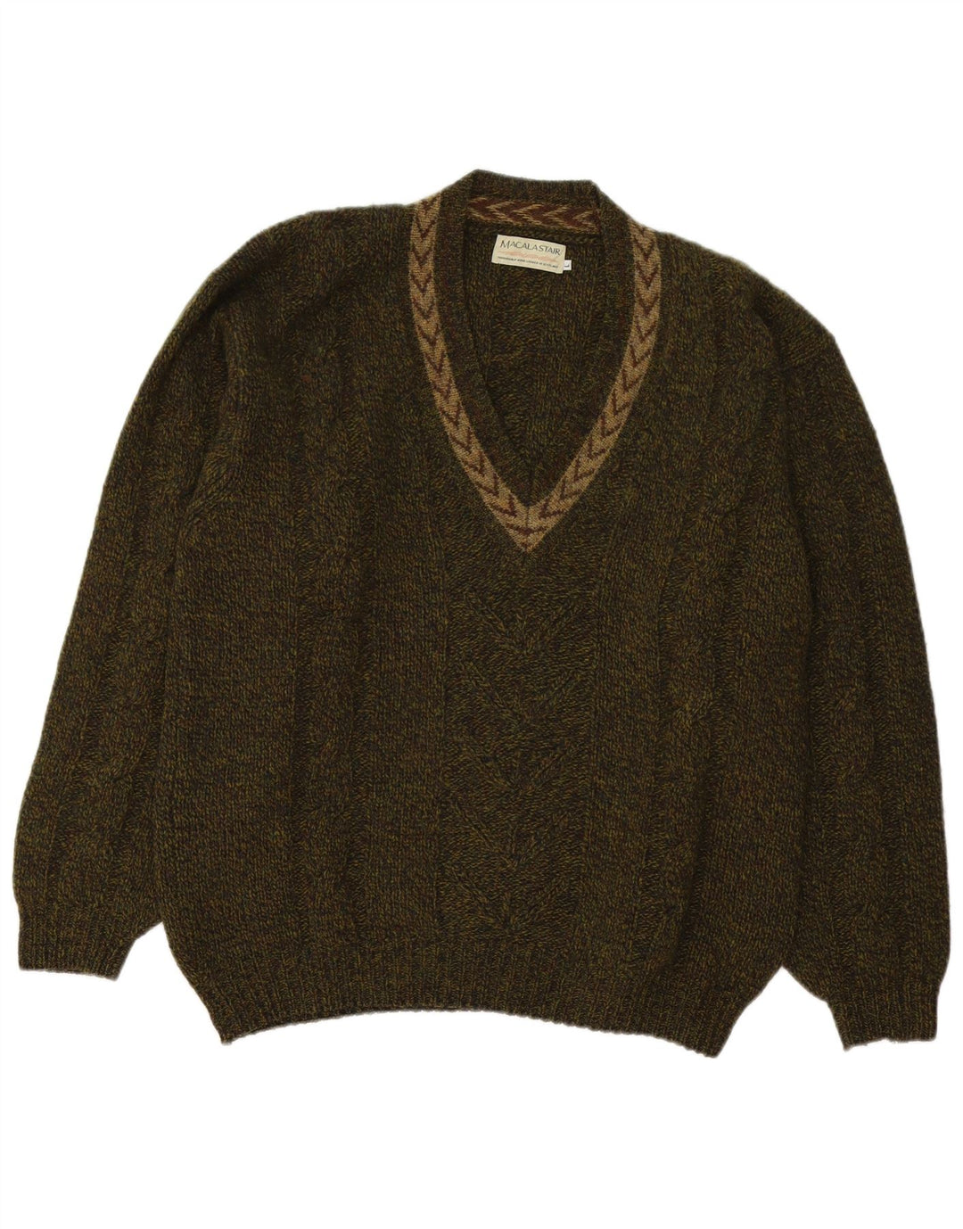 Macalastair Jersey con Cuello en V para Hombre de Lana geométrica Caqui Grande