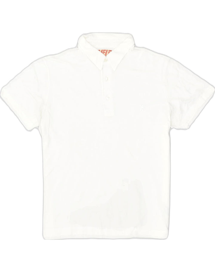 RIFLE Mens Polo Shirt Large White Cotton | Vintage | Thrift | Second-Hand | Used Clothing | Messina Hembry 
