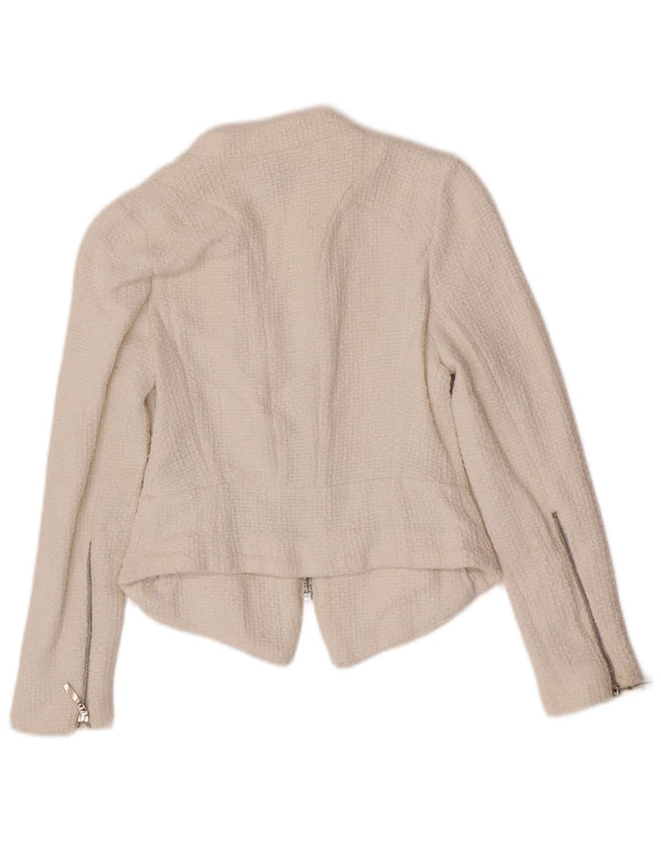 Zara Mujer Crop Blazer Chaqueta UK 8 Small Algodón Blanco