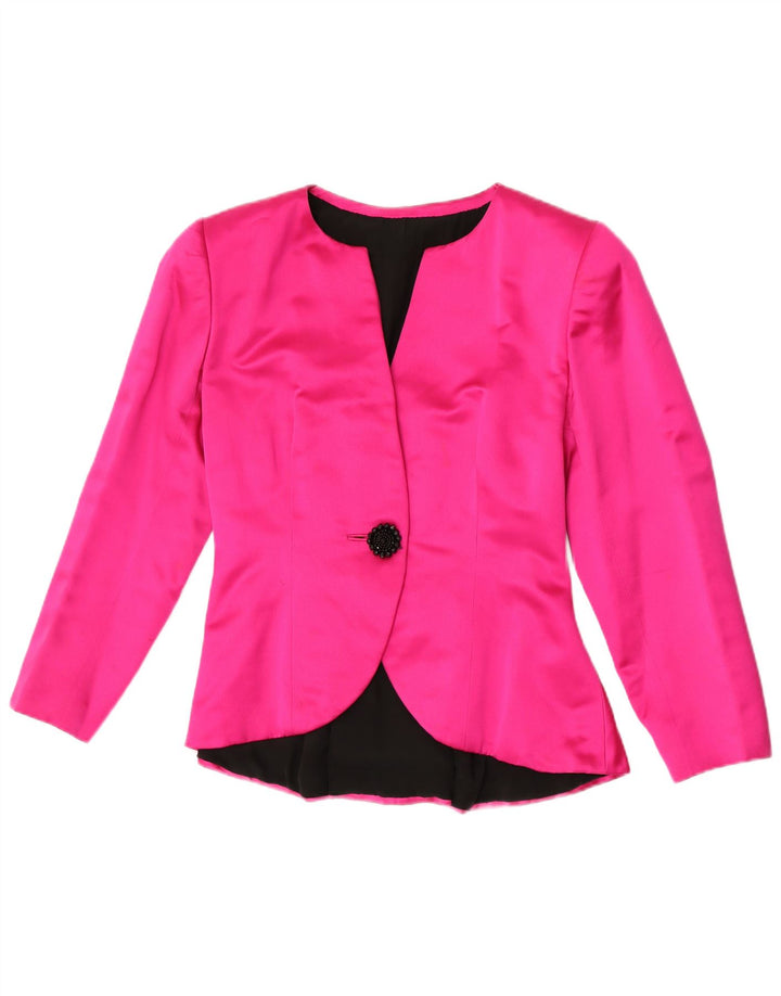 Vintage mujer 1 botón Blazer chaqueta Reino Unido 10 pequeño rosa