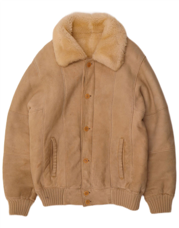 VINTAGE Chaqueta Sherpa para hombre IT 56 3XL Lana beige