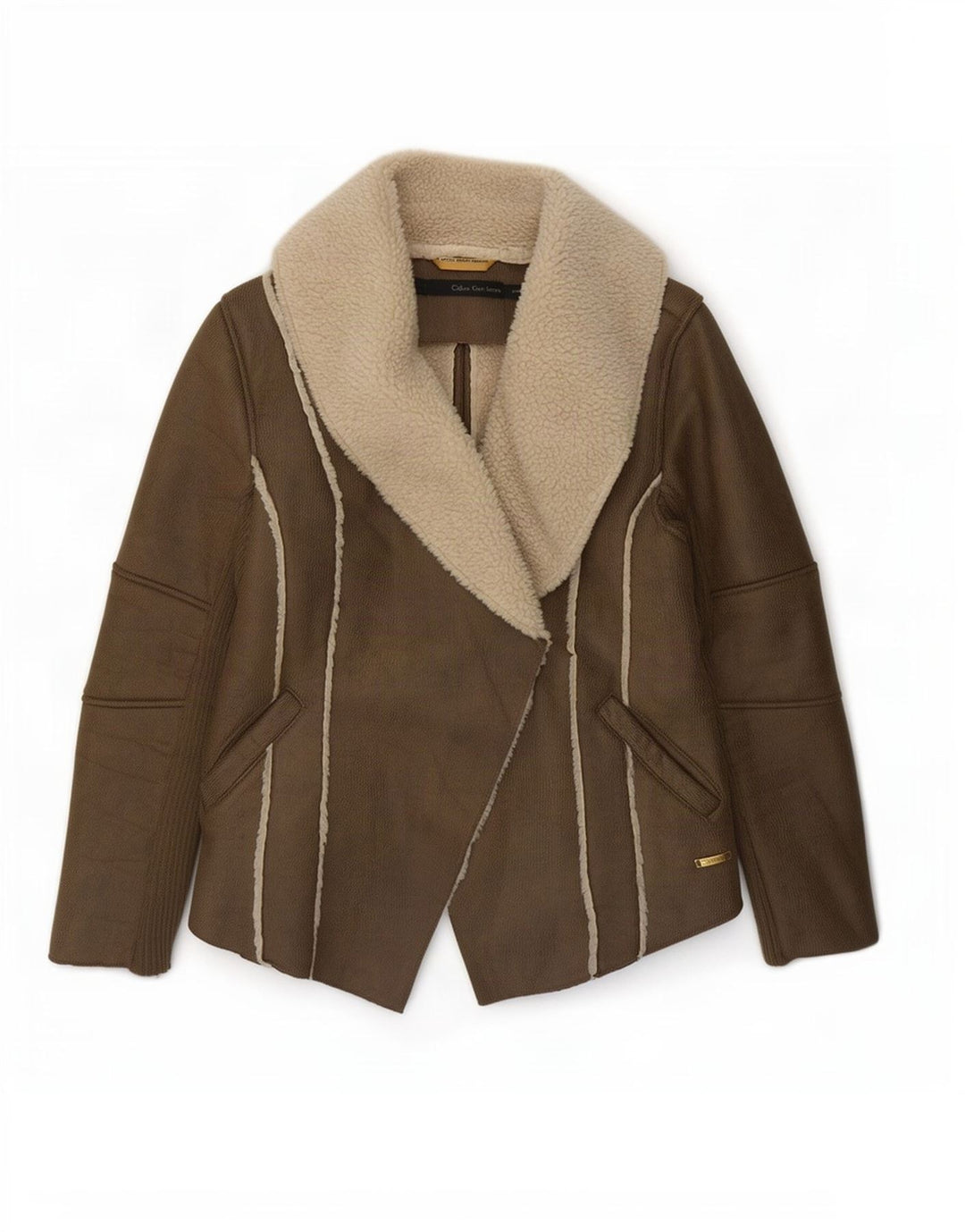 Calvin Klein Jeans Chaqueta Sherpa para Mujer UK 14 Poliéster Marrón Medio
