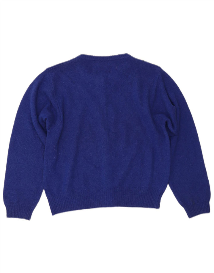 BENETTON Suéter tipo cárdigan corto para mujer Reino Unido 44 Lana azul grande