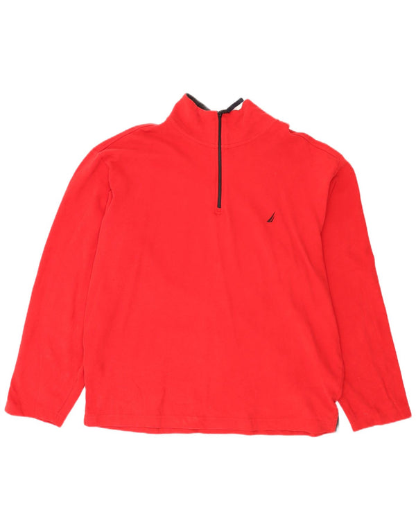 Nautica Mens Zip Neck Top Manga Larga XL Algodón Rojo