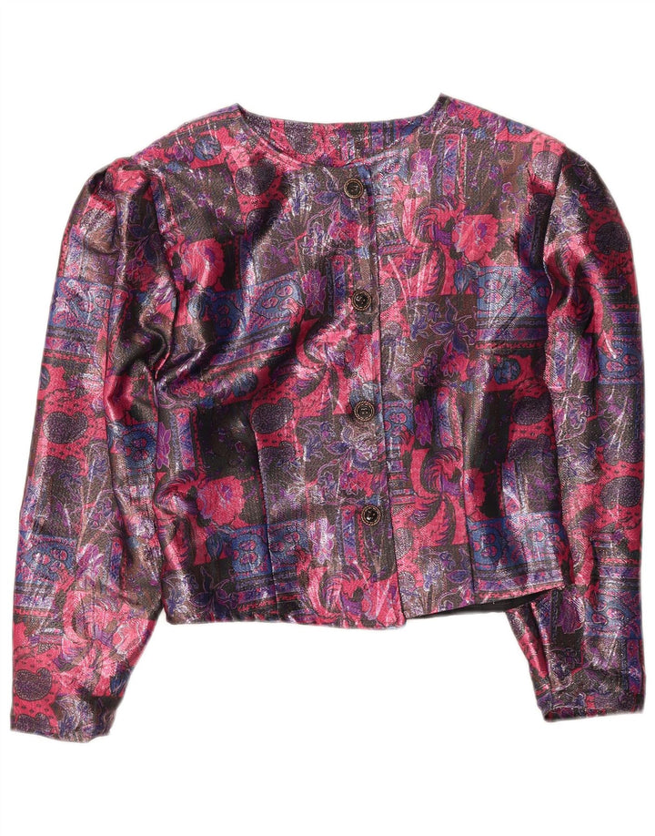 Vintage mujer crop 4 botón Blazer chaqueta Reino Unido 16 grande multicolor floral