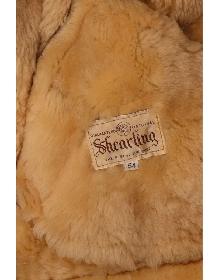 Vintage hombres shearling chaqueta IT 54 2XL marrón shearling