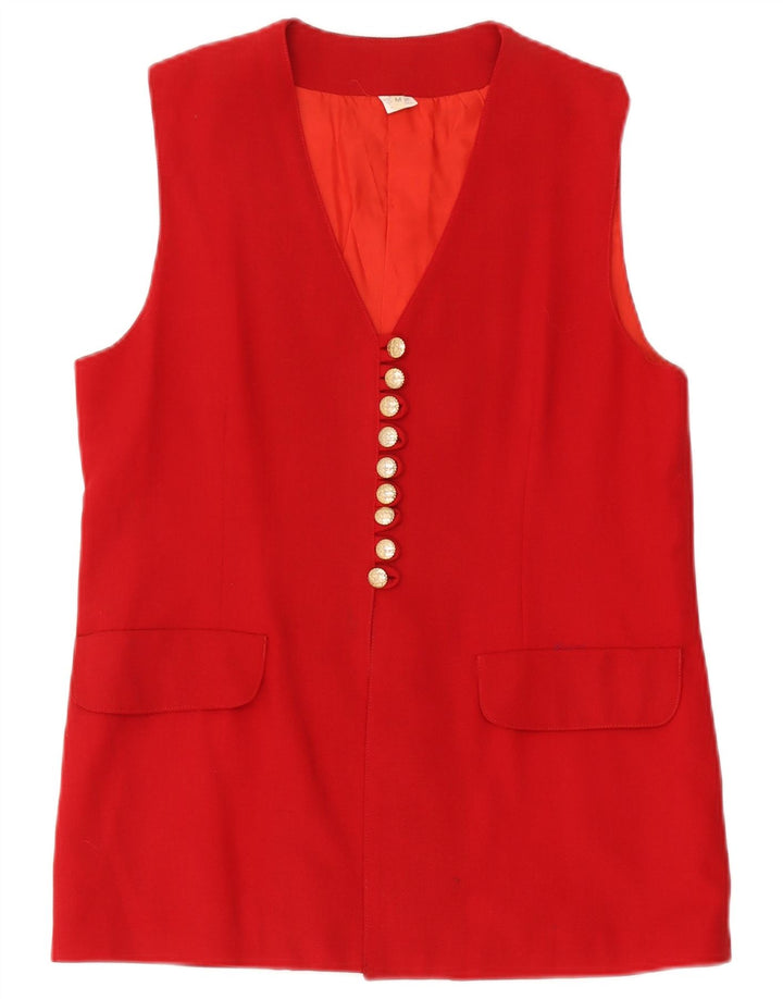Vintage Mujer Gilet Reino Unido 14 Lana Roja Mediana